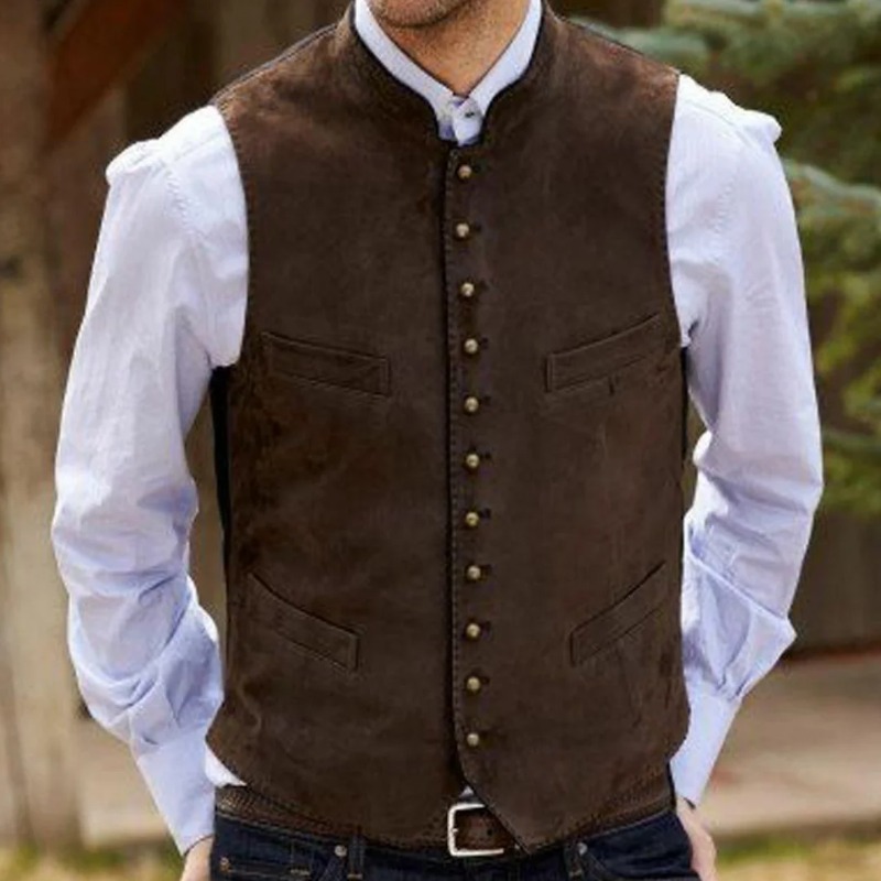 Formal Waistcoat Vest - Men Vest Coffee Suede Velvet Single