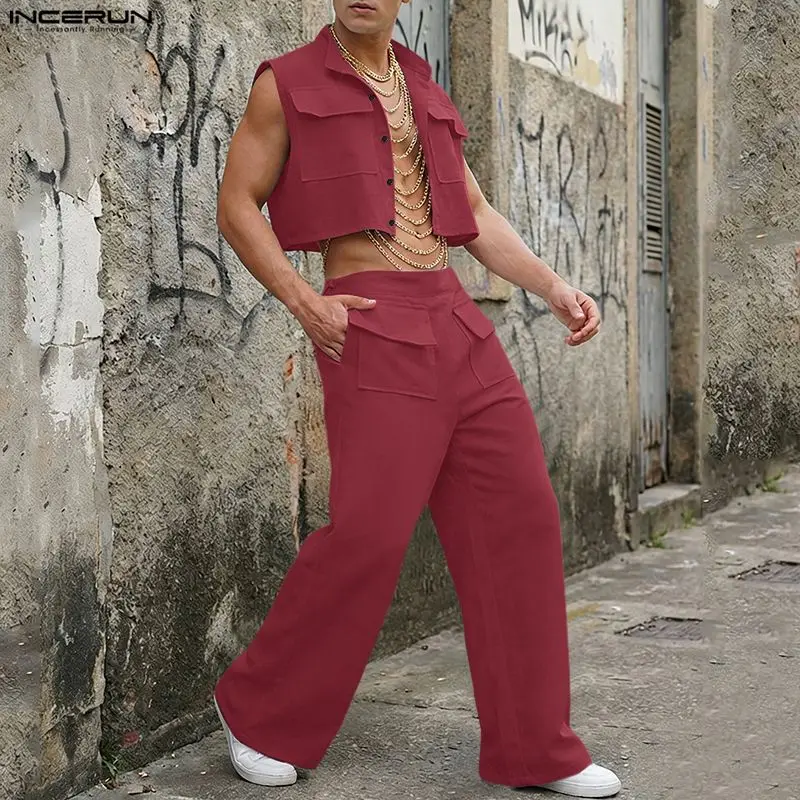Mens Fashion Style - INCERUN Men Sets Solid Sleeveless Crop