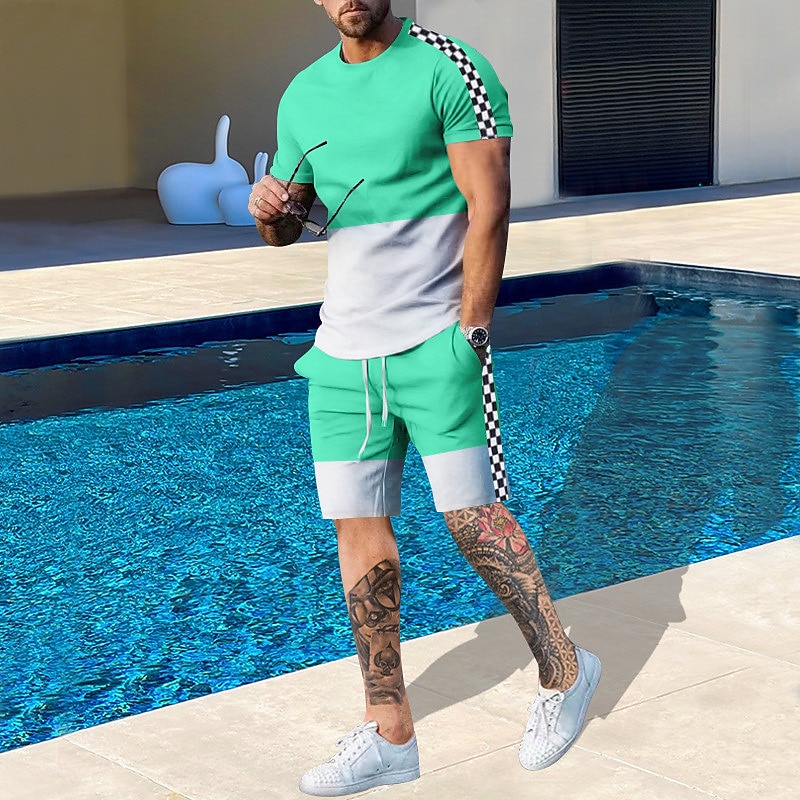Men'S Fashion 2025 - Men's Pattern Color Blocked 2-piece Set