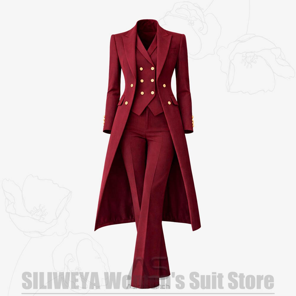 Formal Waistcoat Vest - Women's Suit 3 Piece Double Breasted