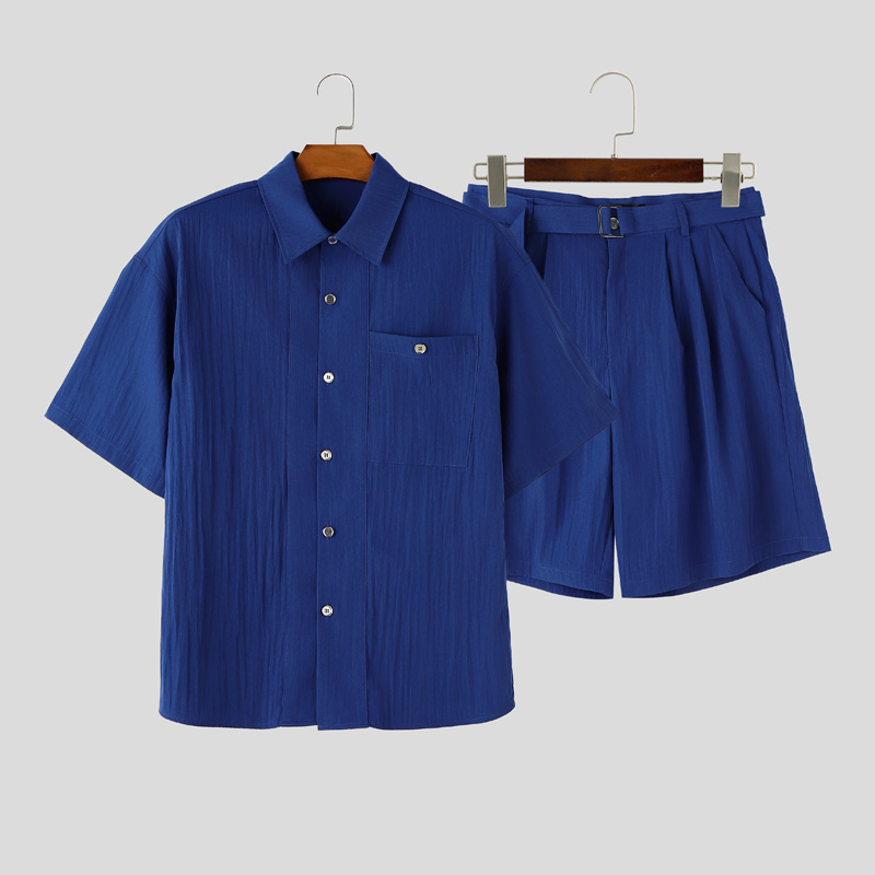 Track Suit Men - INCERUN Men Sets Solid Lapel Short