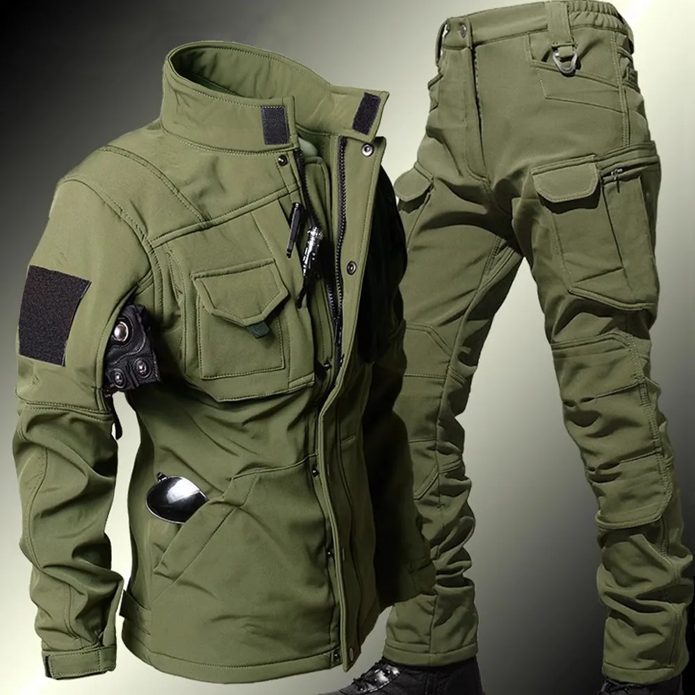 Corduroy Jacket Men - Men's Tactical Sets Winter Shark Skin