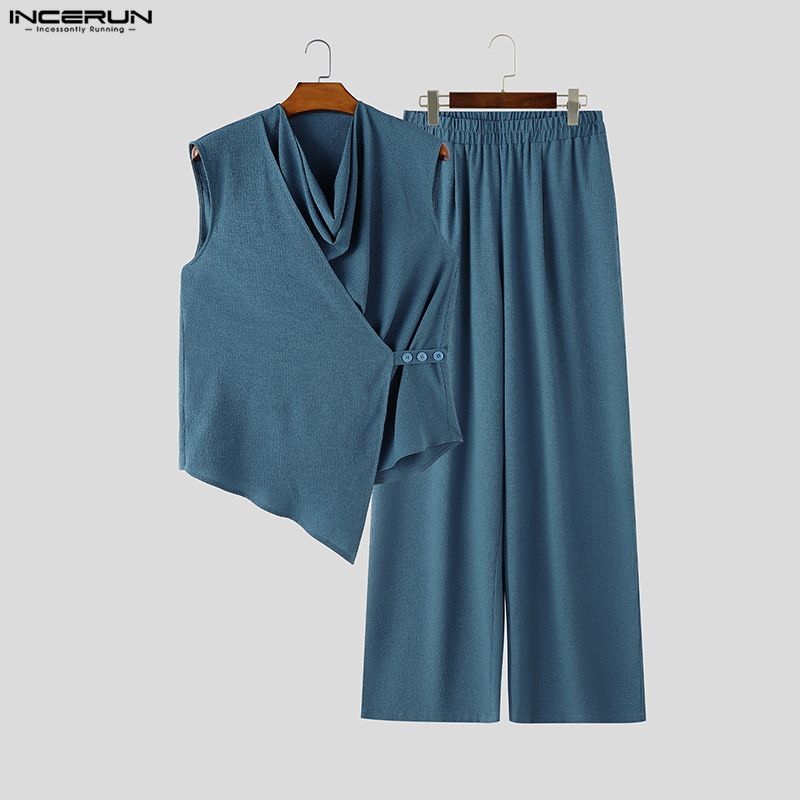 Track Suit Men - INCERUN Men Sets Solid Color Sleeveless