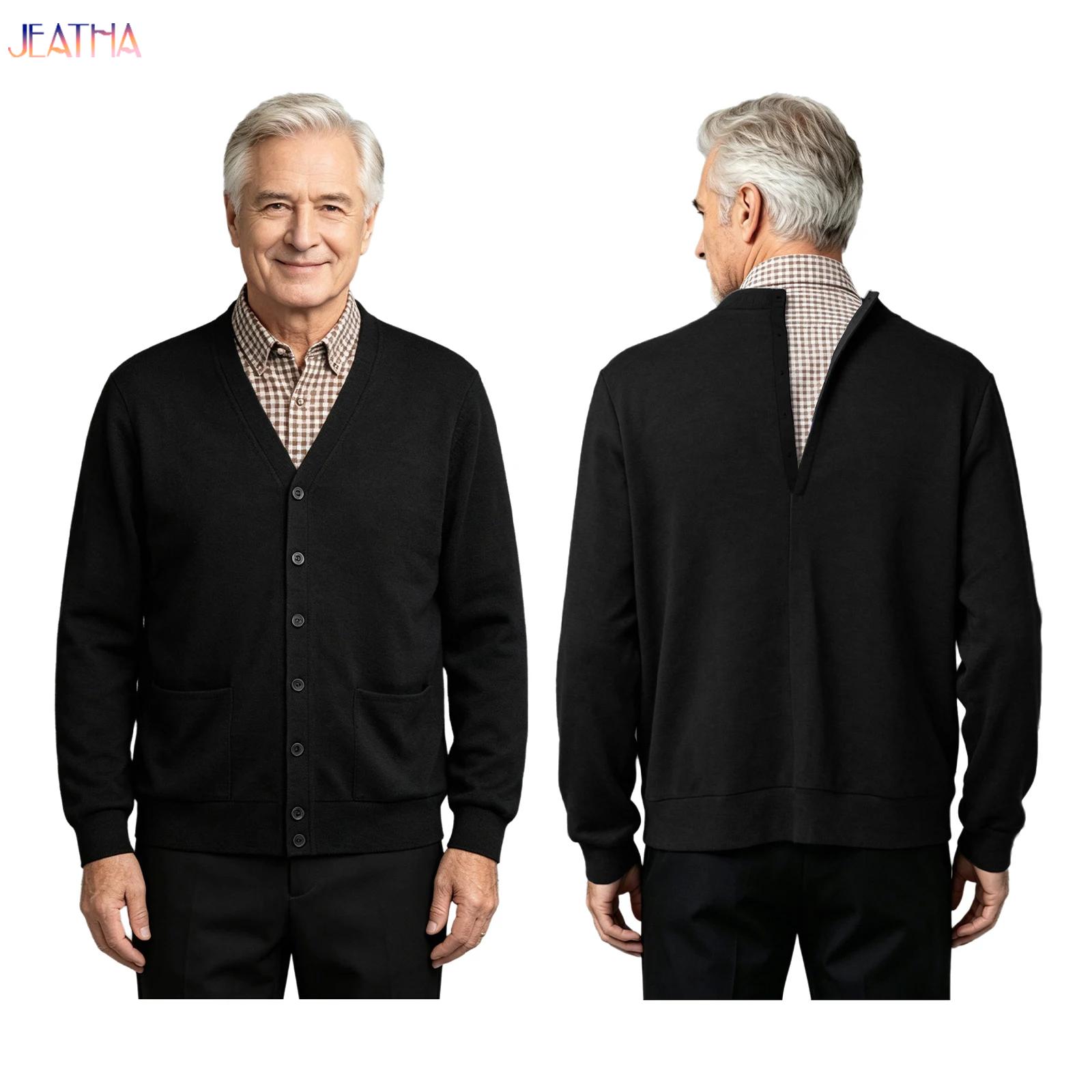 Knitted Cardigan Men - Men Elderly Disabled Adaptive Cardigan Top