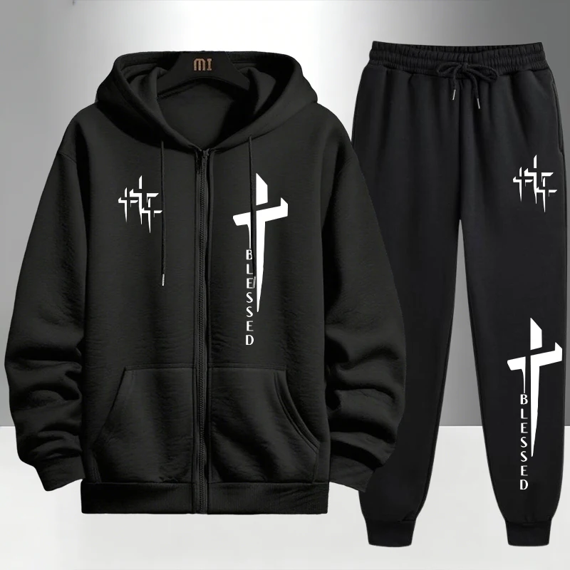 Mens Fashion Urban - Cross Blessed Print Tracksuit for Men