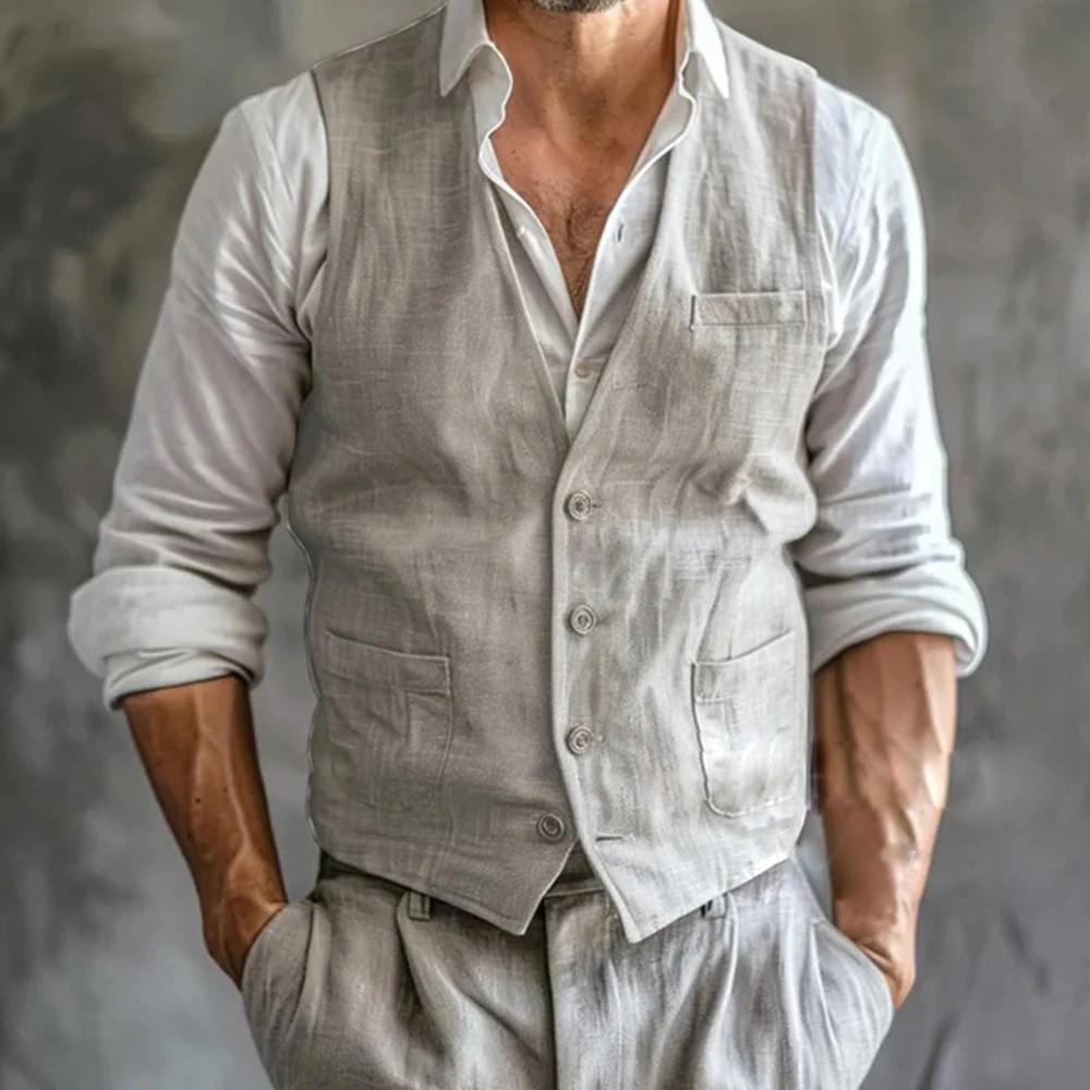 Men's Linen Vest Summer Male G - Formal Waistcoat Vest ulasan dan harga