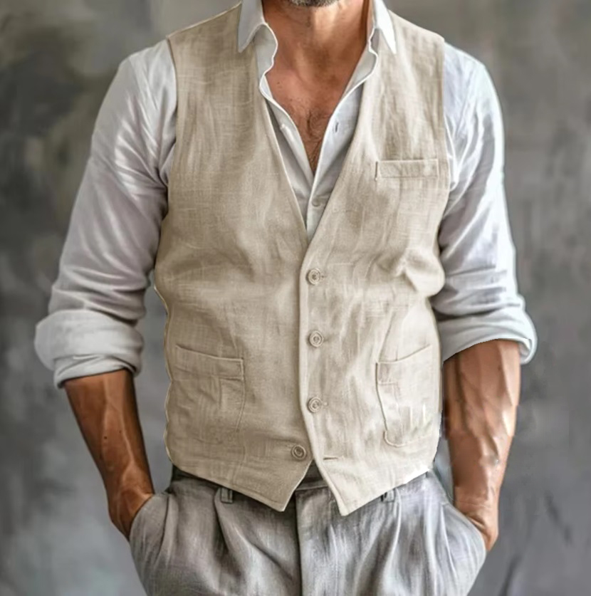 Men's Linen Vest Summer Male G - Formal Waistcoat Vest ulasan dan harga