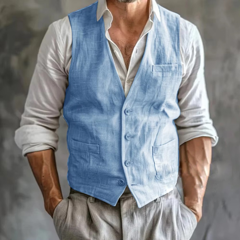 Men's Linen Vest Summer Male G - Formal Waistcoat Vest ulasan dan harga