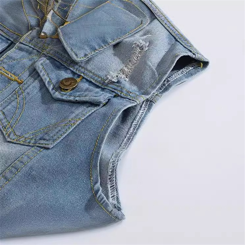 Ripped Denim Waistcoat Men Kor - Men'S Fashion Vest With Jeans ulasan dan harga