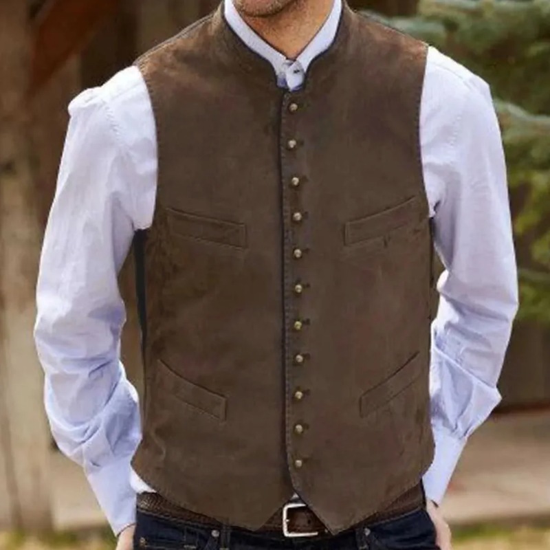 Men Vest Coffee Suede Velvet S - Formal Waistcoat Vest ulasan dan harga