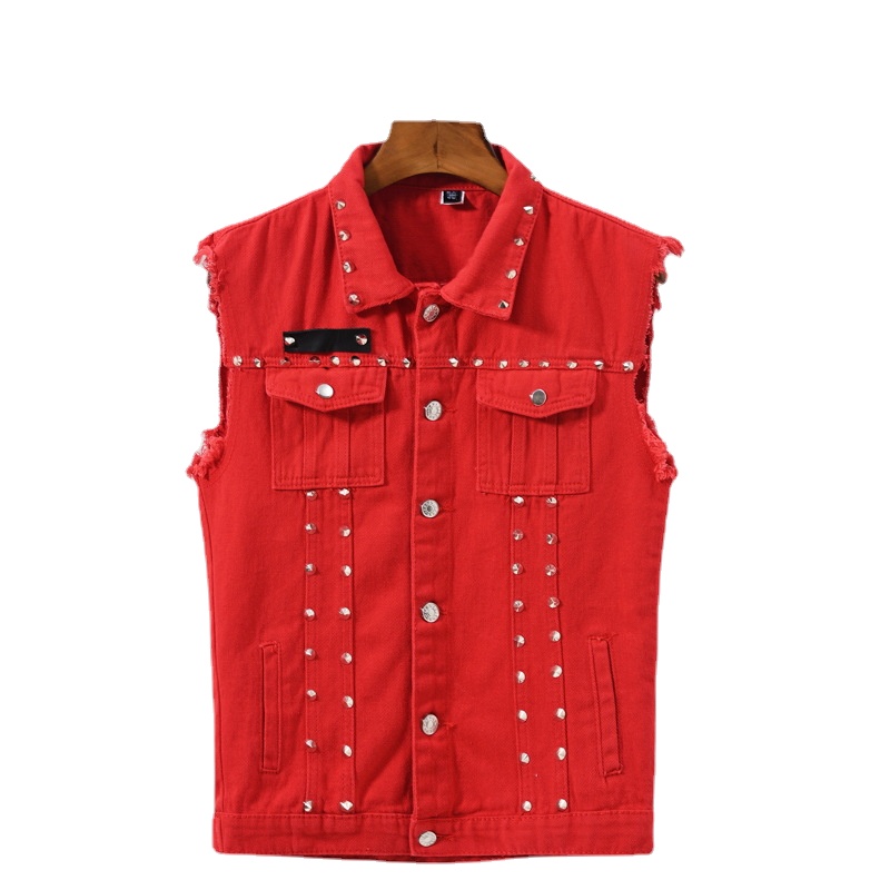Men Rivet Punk Style Denim Ves - Men'S Fashion Vest With Jeans ulasan dan harga