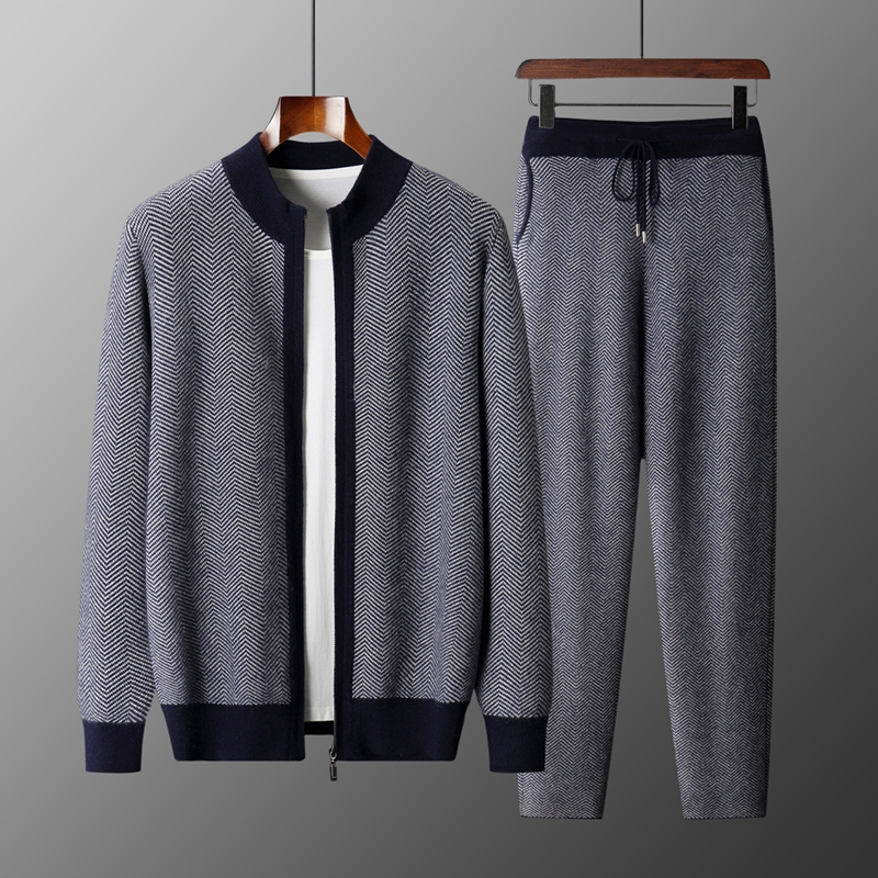 100% Merino Wool Jacquard Set  - Knitted Cardigan Men ulasan dan harga