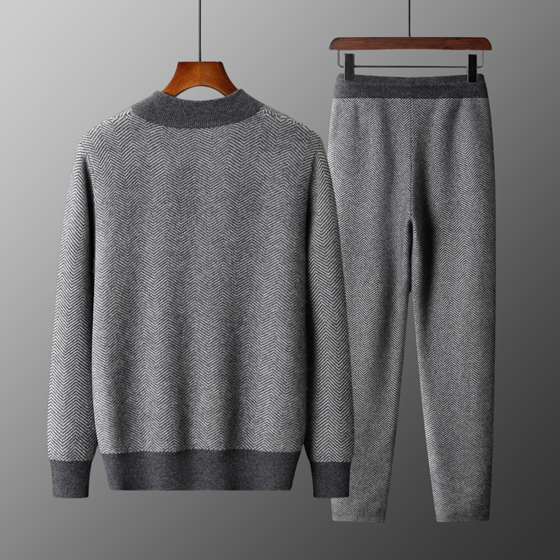 100% Merino Wool Jacquard Set  - Knitted Cardigan Men ulasan dan harga