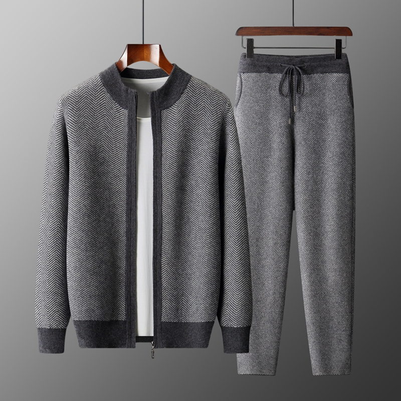 100% Merino Wool Jacquard Set  - Knitted Cardigan Men ulasan dan harga