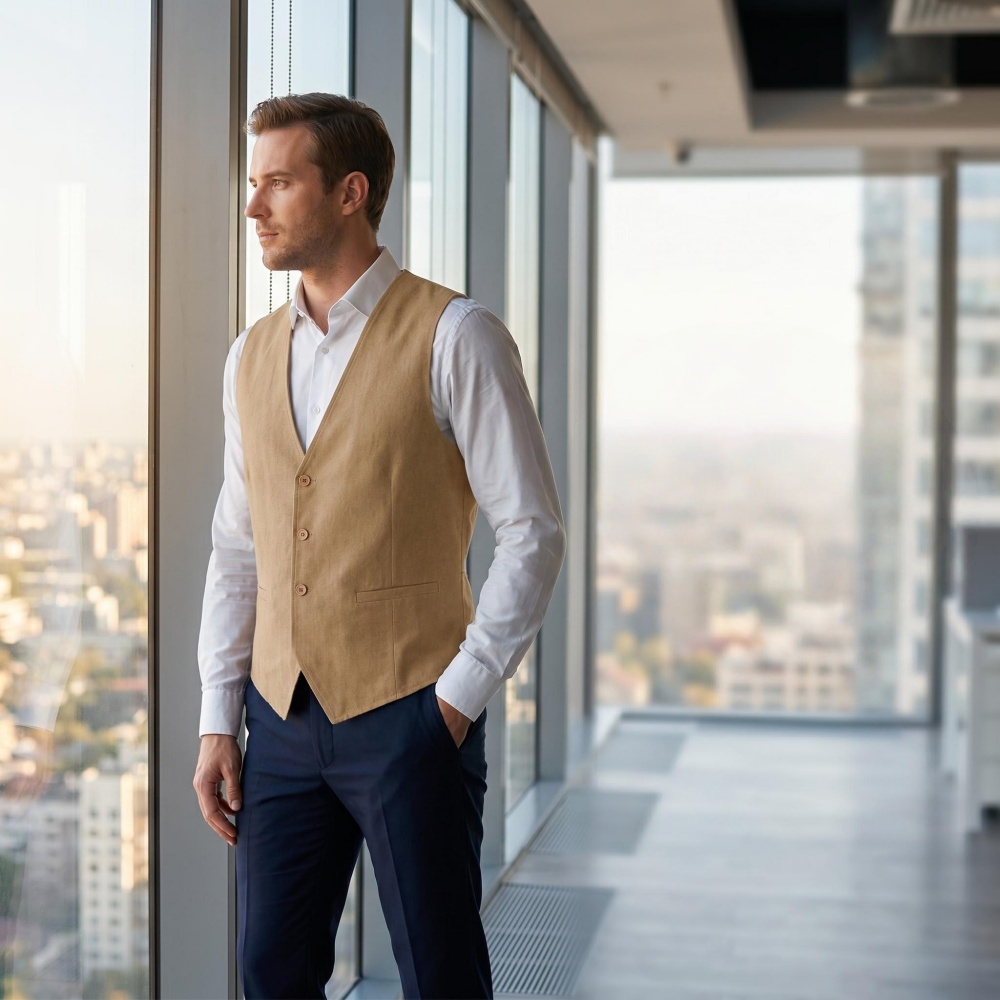 V Neck Men's Linen Vest Single - Formal Waistcoat Vest ulasan dan harga