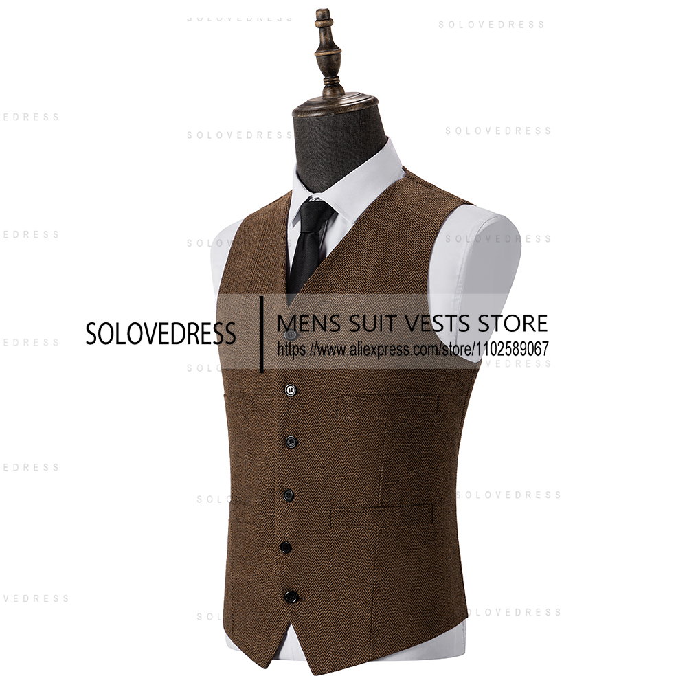V Neck Slim Fit Herringbone Me - Formal Waistcoat Vest ulasan dan harga