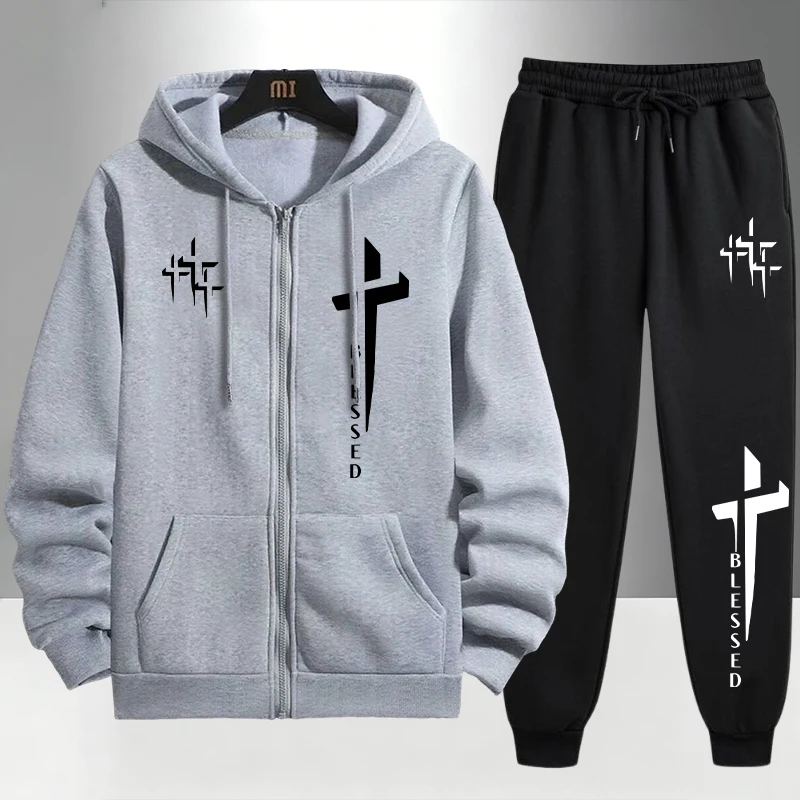 Cross Blessed Print Tracksuit  - Mens Fashion Urban ulasan dan harga