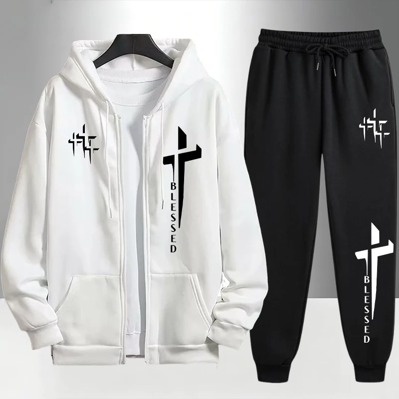 Cross Blessed Print Tracksuit  - Mens Fashion Urban ulasan dan harga