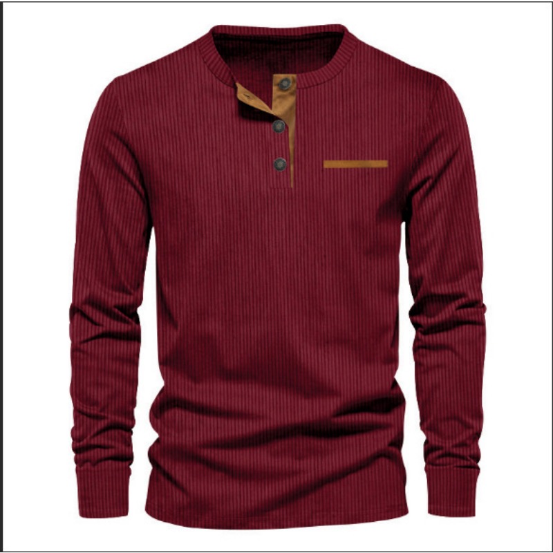 Men's Corduroy Henley Neck Lon - Men'S Fashion 2025 ulasan dan harga