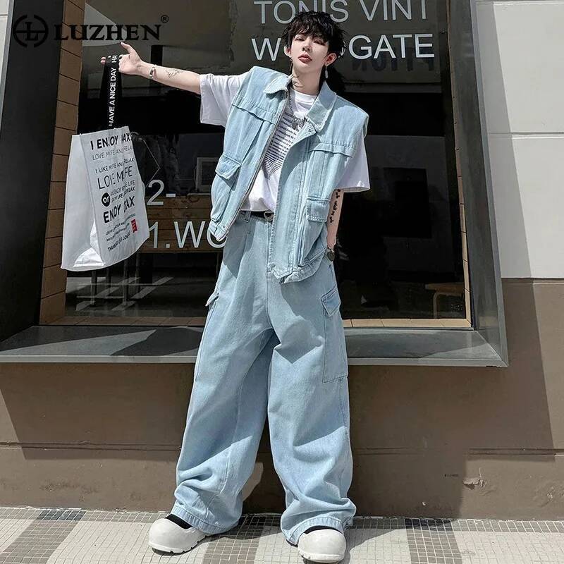 LUZHEN 2026 Summer Solid Color - Men'S Fashion Vest With Jeans ulasan dan harga